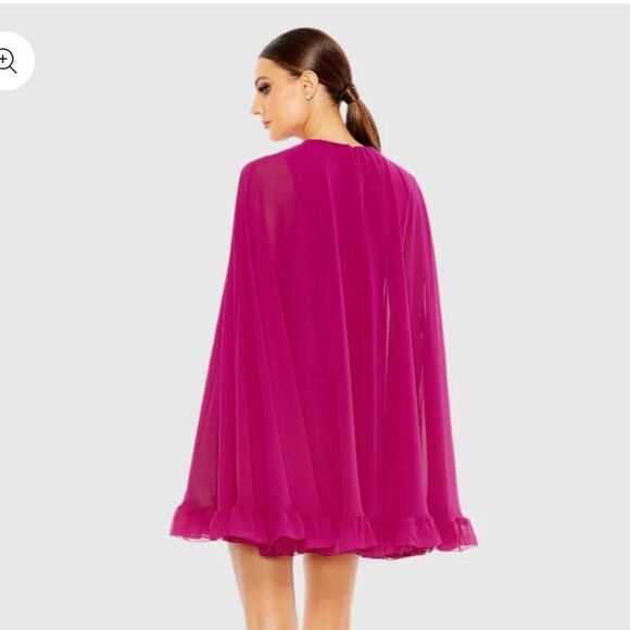 Mac Duggal High Neck Ruffle Hem Cape Mini Dress #55407 fuschia party wedding 10 - Picture 3 of 14